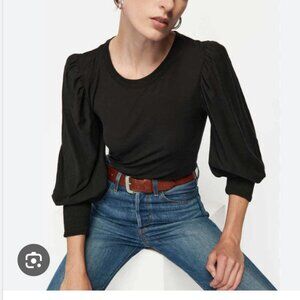 Nation Ltd Black Zeta Snap Back Mock Neck Tee puff sleeves XL